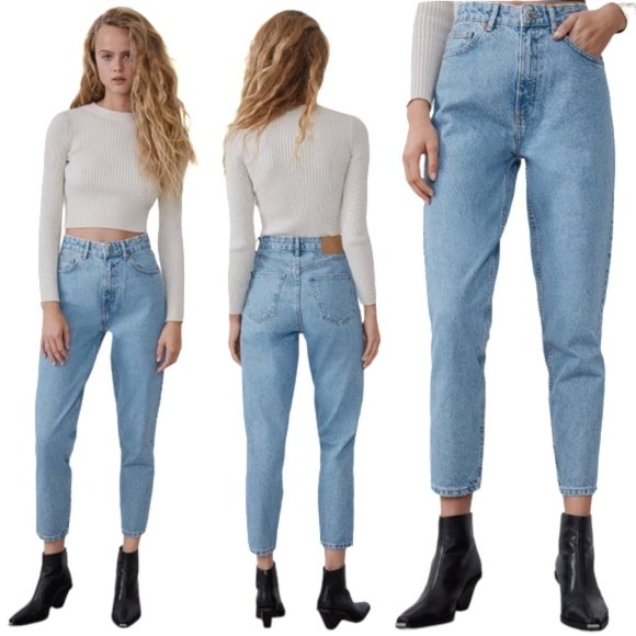 Zara Denim - Zara Light Wash High Waist Cropped  Straight Leg Mom Jeans (6)